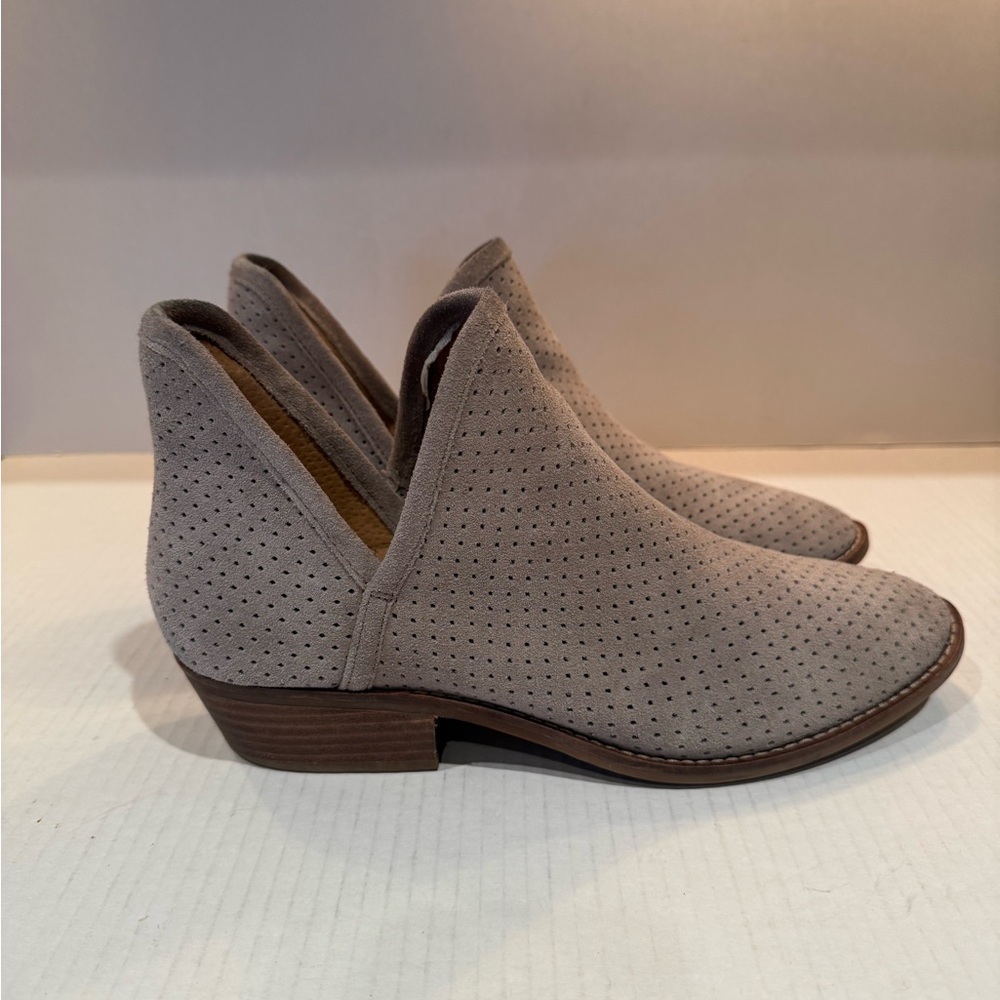 Lucky Brand Light Gray/Beige Brookline Perforated Suede Bootie